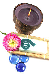 Image showing Candle, soap and flower.