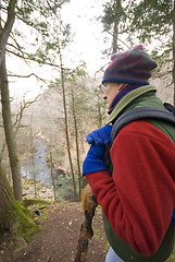 Image showing man hiking in woods