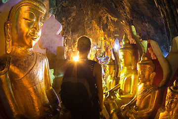 Image showing Golden Buddha statues in Pindaya Cave, Burma