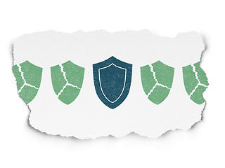 Image showing Protection concept: shield icon on Torn Paper background