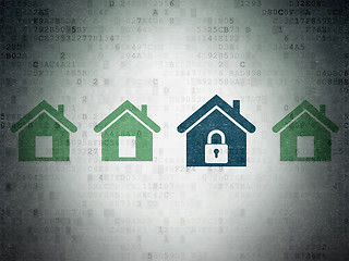Image showing Privacy concept: home icon on Digital Paper background