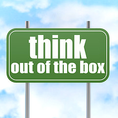 Image showing Think out of the box on green road sign