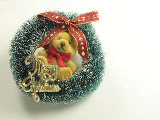 Image showing teddy wreath with merry christmas on it