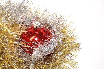 Image showing red baubles and tinsel