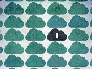 Image showing Cloud networking concept: cloud with keyhole icon on Digital Paper background