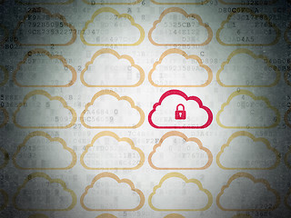 Image showing Cloud computing concept: cloud with padlock icon on Digital Paper background