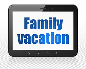 Image showing Vacation concept: Family Vacation on Tablet Pc Computer display