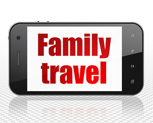 Image showing Travel concept: Family Travel on Smartphone display