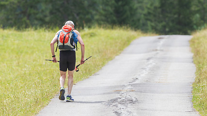 Image showing Senior hiker in mountains