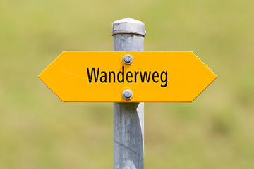 Image showing Bergwanderweg sign in the mountains, navigation for hikers