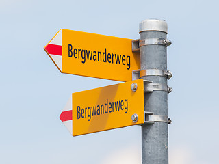 Image showing Bergwanderweg sign in the mountains, navigation for hikers