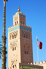 Image showing history in maroc africa  minaret waving flag