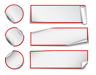 Image showing Set of white rectangular and round paper stickers 