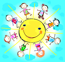 Image showing happy kids playing around the sun