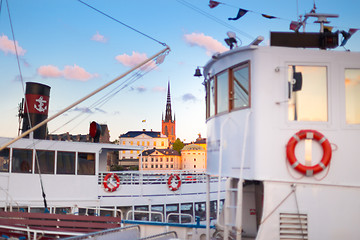 Image showing Traditional ferry steamer in Gamla stan, Stockholm, Sweden.