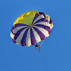 Image showing Parasailing in a blue sky