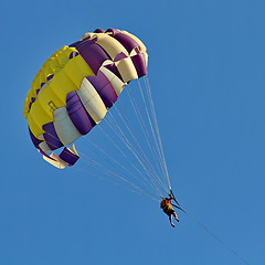 Image showing Parasailing in a blue sky