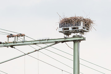 Image showing Stork nest on top of a railroad construction