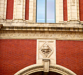 Image showing in europe london old red brick wall and      historical window