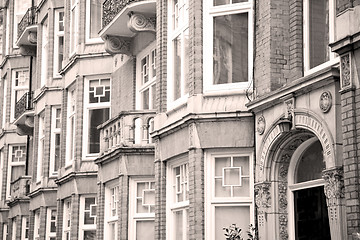 Image showing old window in europe london  red brick wall and      historical 