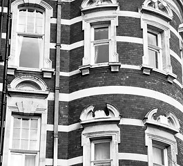 Image showing in europe london old red brick wall and      historical window