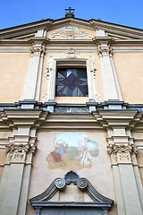 Image showing rose window  italy  lombardy     the somma lombardo old     tile