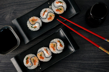 Image showing delicious sushi rolls on the plate