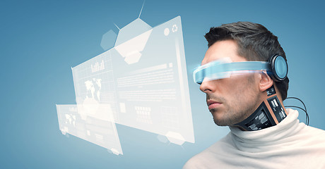 Image showing man with futuristic glasses and sensors