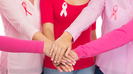 Image showing close up of women with cancer awareness ribbons