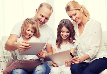 Image showing family and two kids with tablet pc computers