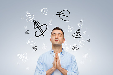 Image showing happy man praying god for money