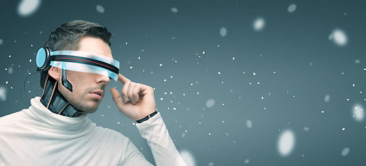 Image showing man with futuristic 3d glasses and sensors