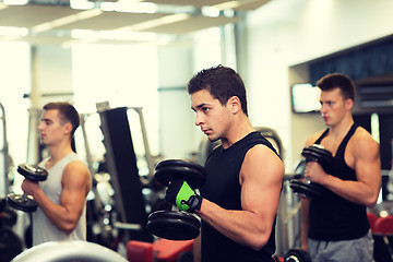 Image showing group of men with dumbbells in gym