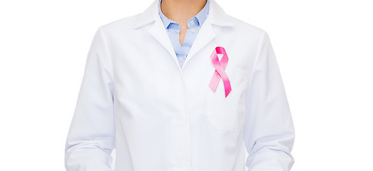 Image showing female doctor with breast cancer awareness ribbon