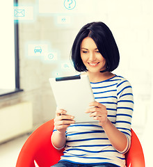 Image showing happy teenage girl with tablet pc computer