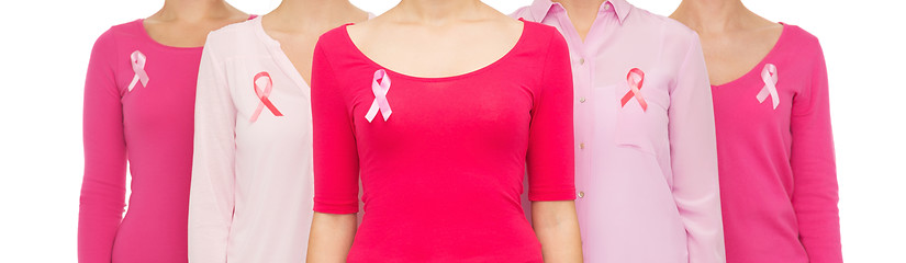 Image showing close up of women with cancer awareness ribbons