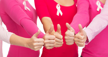 Image showing close up of women with cancer awareness ribbons