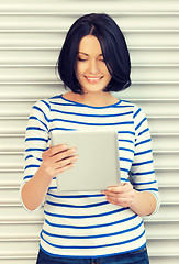 Image showing happy teenage girl with tablet pc computer