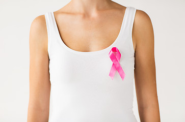 Image showing woman with pink cancer awareness ribbon