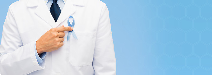 Image showing doctor hand with prostate cancer awareness ribbon