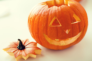 Image showing close up of pumpkins on table