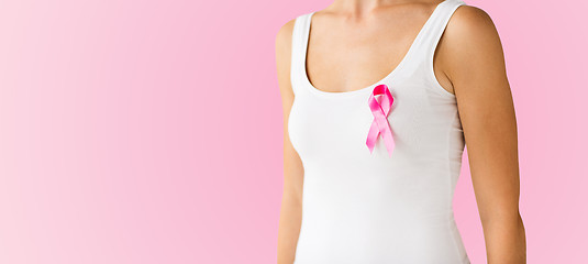 Image showing woman with pink cancer awareness ribbon