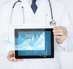 Image showing close up of doctor with stethoscope and tablet pc