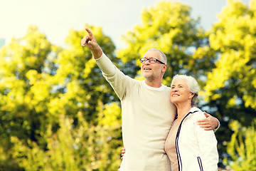 Image showing senior couple hugging in park