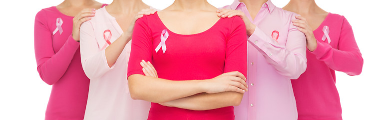 Image showing close up of women with cancer awareness ribbons