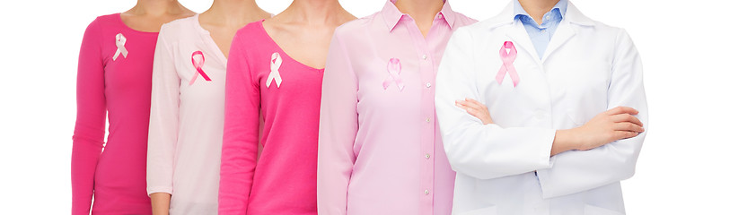 Image showing close up of women with cancer awareness ribbons