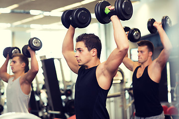 Image showing group of men with dumbbells in gym