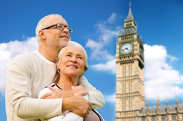 Image showing happy senior couple over big ben tower in london