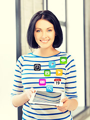 Image showing happy teenage girl with tablet pc computer