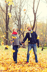 Image showing smiling couple having fun in autumn park